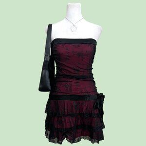 y2k pink black floral glitter mcbling alt grunge emo mini tube top dress